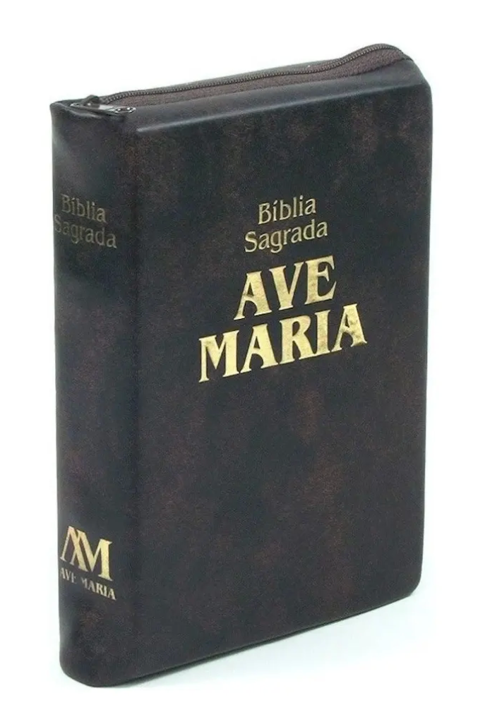 Bíblia Sagrada com Zíper Tamanho Médio Marrom Ave Maria