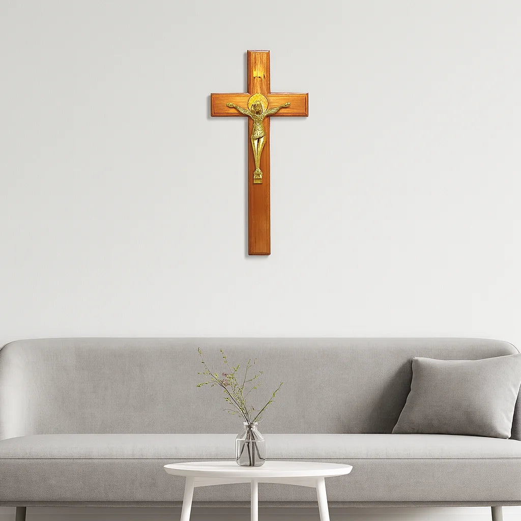 Cruz Católica de Parede com Jesus em Madeira | 29cm | Decoração Religiosa