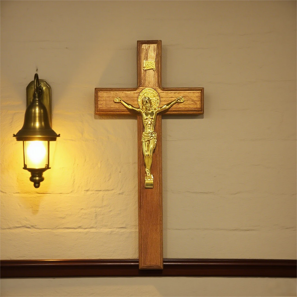 Cruz Católica de Parede com Jesus em Madeira | 29cm | Decoração Religiosa