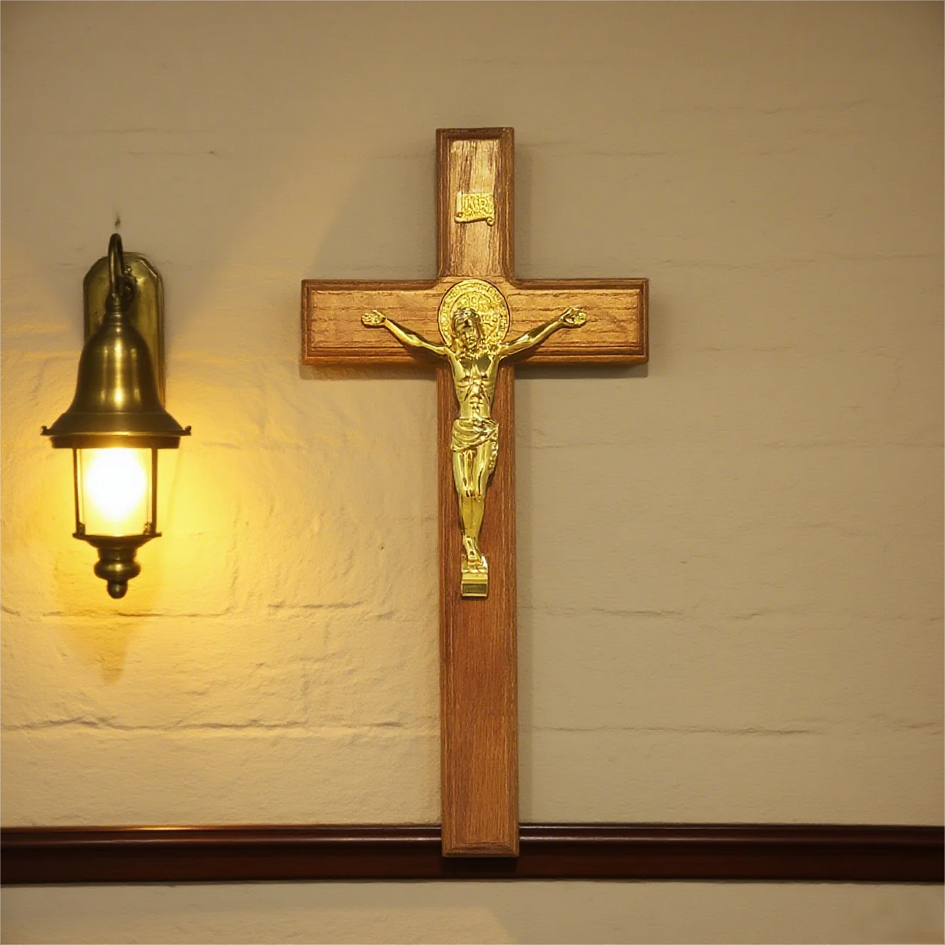 Cruz Católica de Parede com Jesus em Madeira | 29cm | Decoração Religiosa