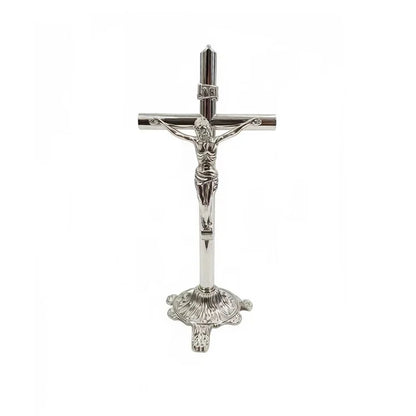 Crucifixo de Mesa em Metal | Dourado ou Prateado | Decoração Católica