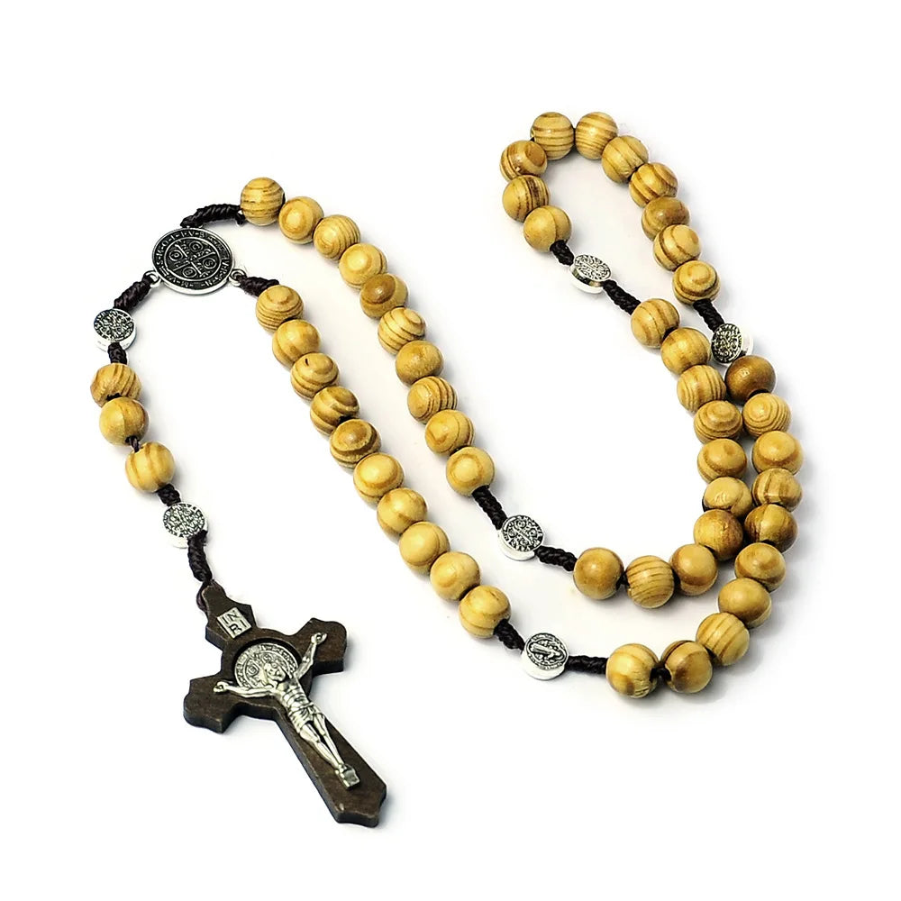 Terço Rosário de Madeira com Cruz e Nossa Senhora | Unissex | Joias Religiosas