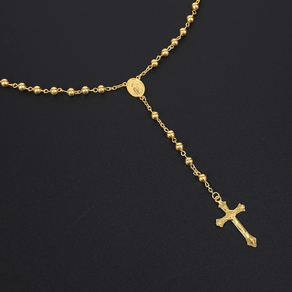 Colar Rosário com Pingente de Cruz | Unissex | Dourado e Prateado