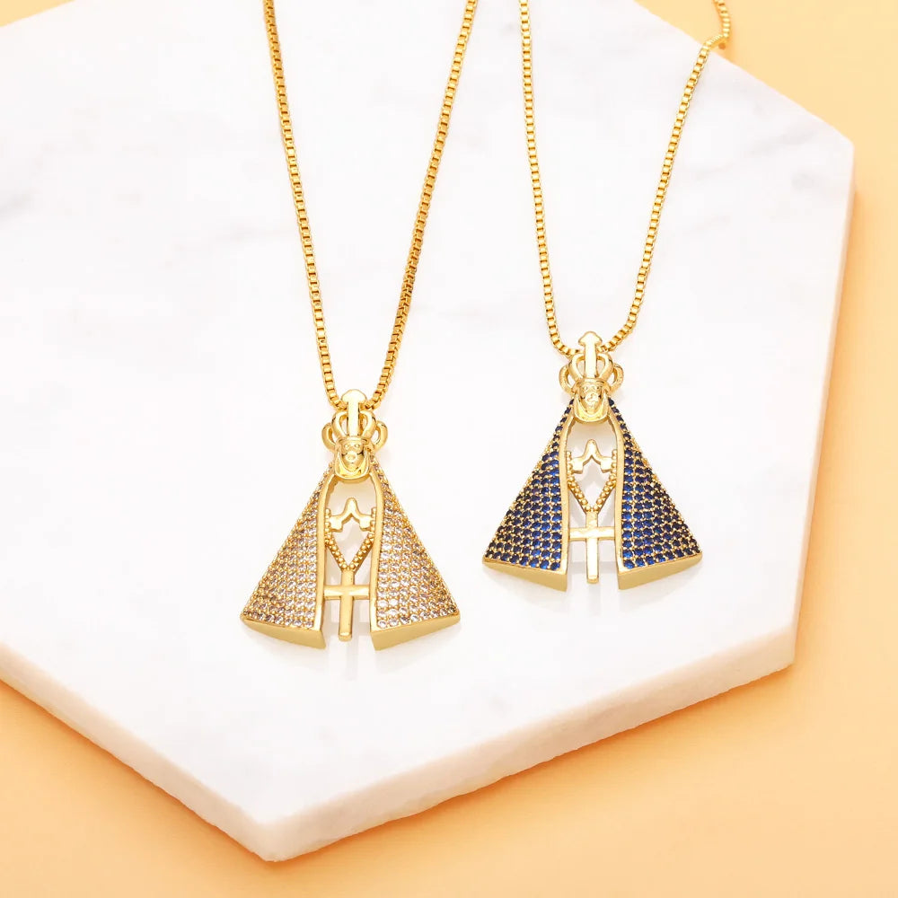 Colar Nossa Senhora Aparecida Banhado a Ouro | Corrente Box | Jóia Católica Feminina