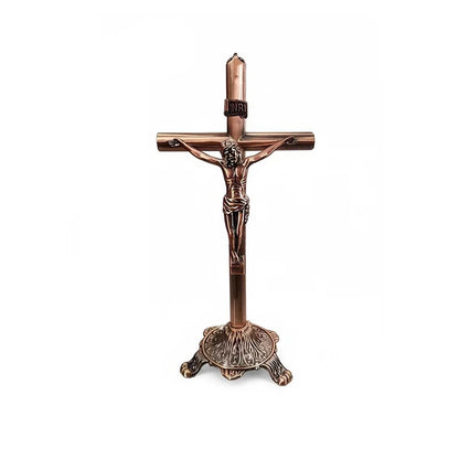 Crucifixo de Mesa em Metal | Dourado ou Prateado | Decoração Católica