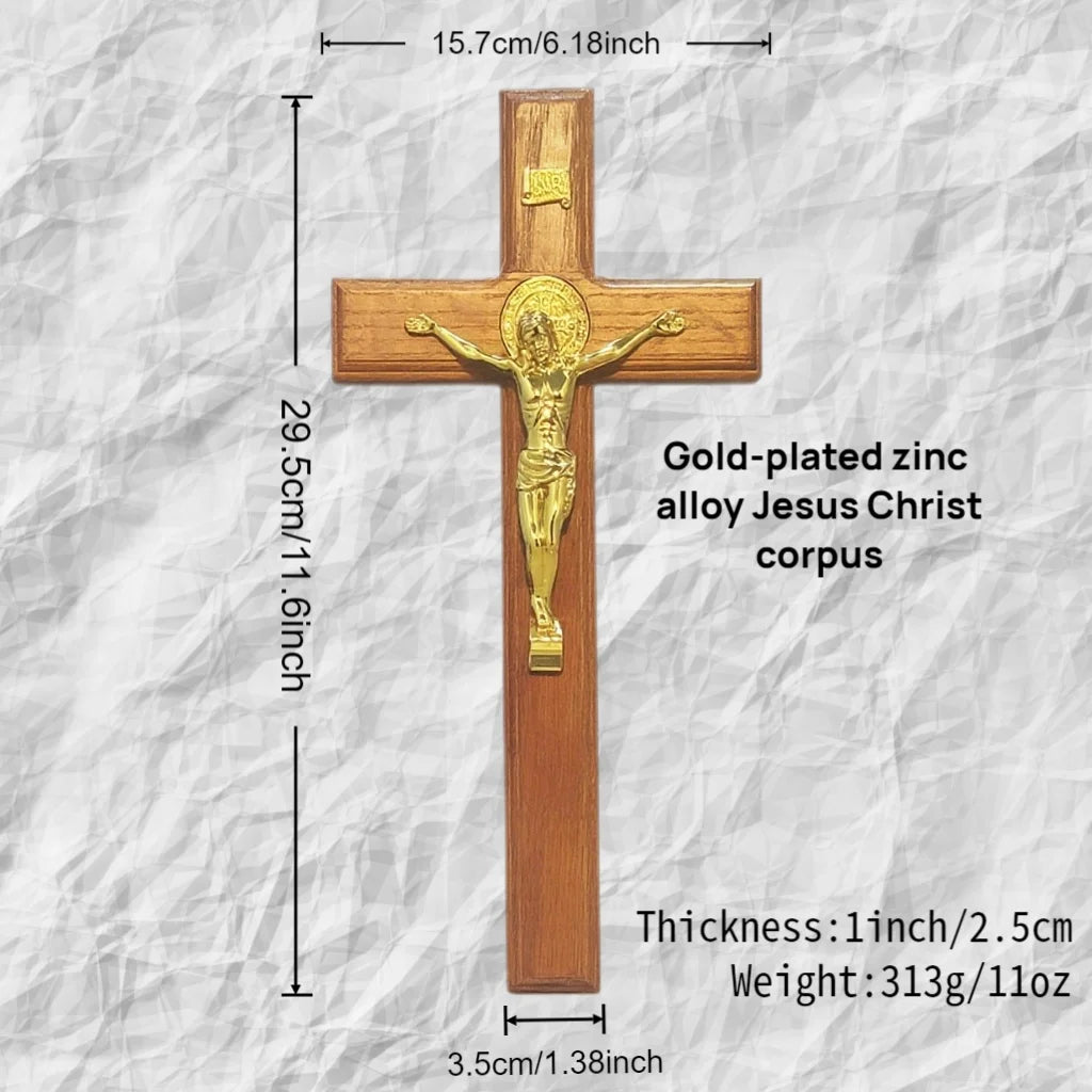 Cruz Católica de Parede com Jesus em Madeira | 29cm | Decoração Religiosa