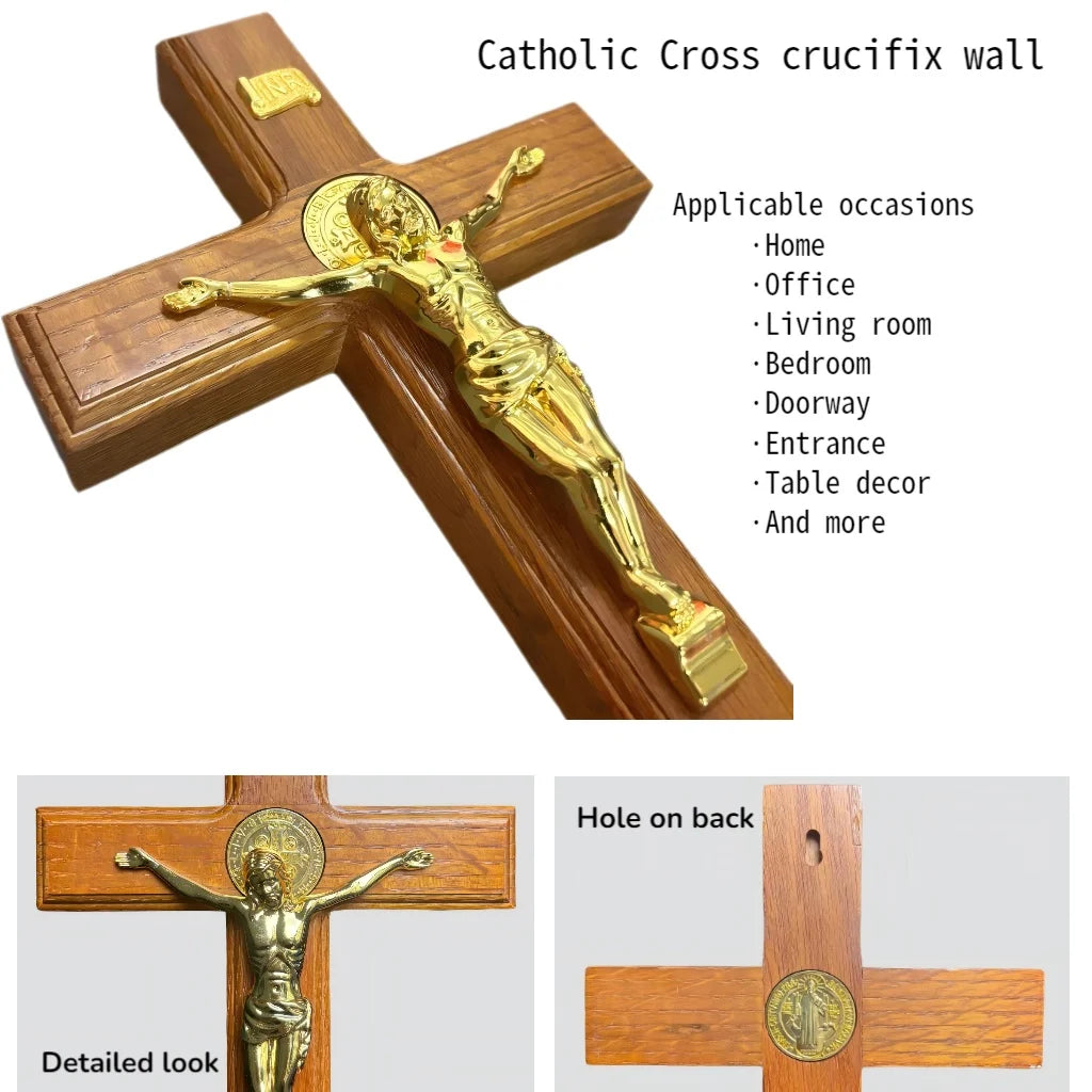 Cruz Católica de Parede com Jesus em Madeira | 29cm | Decoração Religiosa
