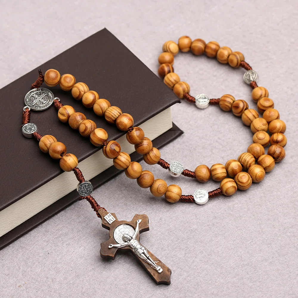 Terço Rosário de Madeira com Cruz e Nossa Senhora | Unissex | Joias Religiosas